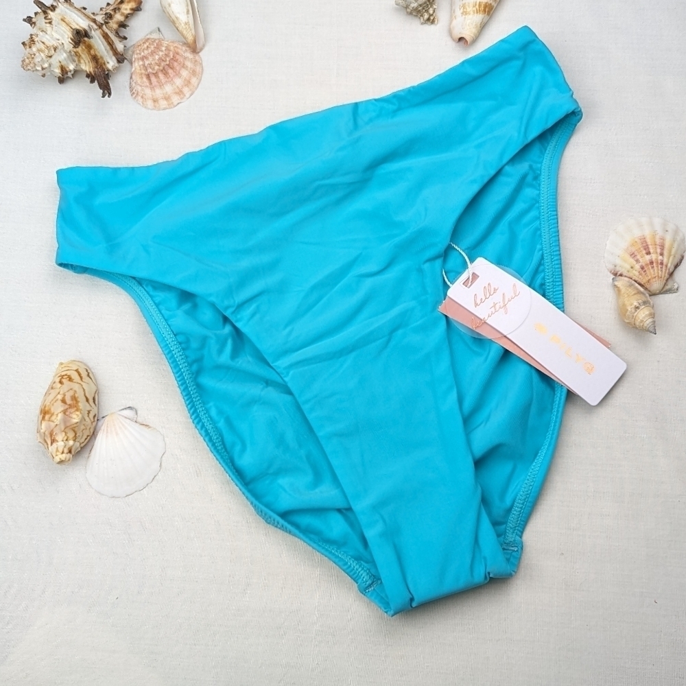 PilyQ Saltwater Hillary High Waist Full Blue Bikini Bottom